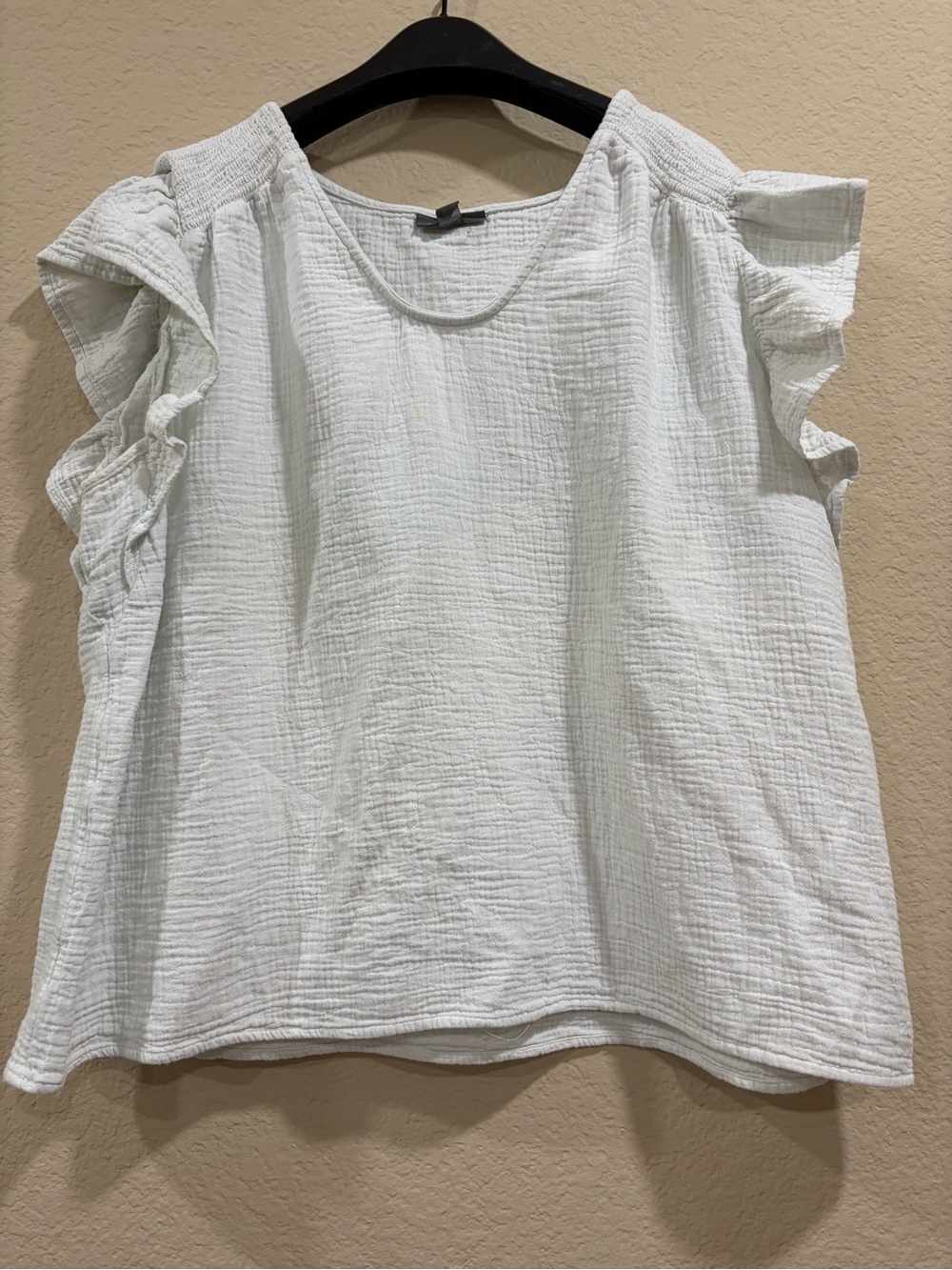 100% Cotton Lightweight White Ruffle Sleeve Women’s Top